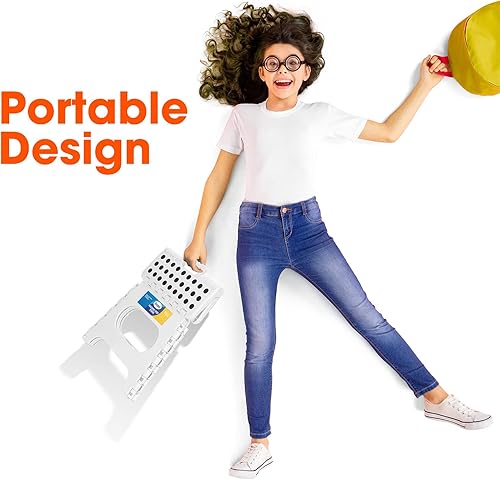 Miniatura 5 de Korpai Taburete plegable de 11 pulgadas para adultos y niños con capacidad para hasta 300 libras, taburetes plegables antideslizantes con mango