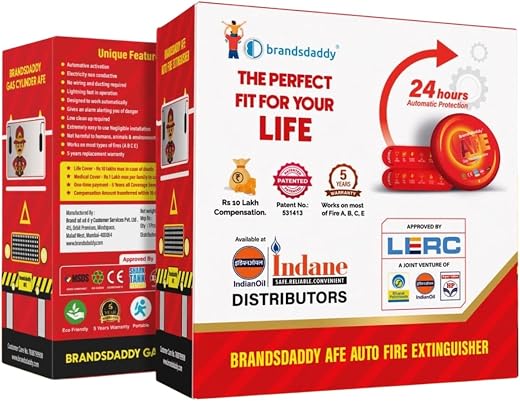 Brandsdaddy Auto Fire Extinguisher, 600g, Automatic Activation, 24 Hours Protection, Works on Fire A B C E, Patented, 5 Ye
