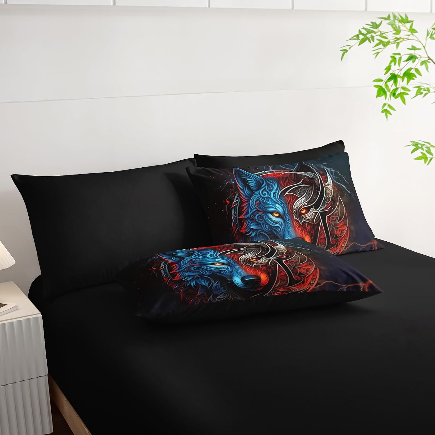 AILONEN Boys Wolf Bedding Comforter Set Twin Size,7-Piece Soft Bed in a Bag,Red Black Wolf Comforter & Fitted Sheet & Flat Sheet & 2 Pillowcases,2 Pillow Shams for Bedroom