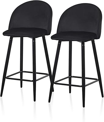 Sgabelli da Bar Altezza bancone Set di 4, Sgabello da Bar in Velluto con Schienale Basso e Poggiapiedi Nero, Sedie da Bar Moderne Cucina Senza Braccioli Sgabelli Imbottiti Isola Pub Home,White-65cm