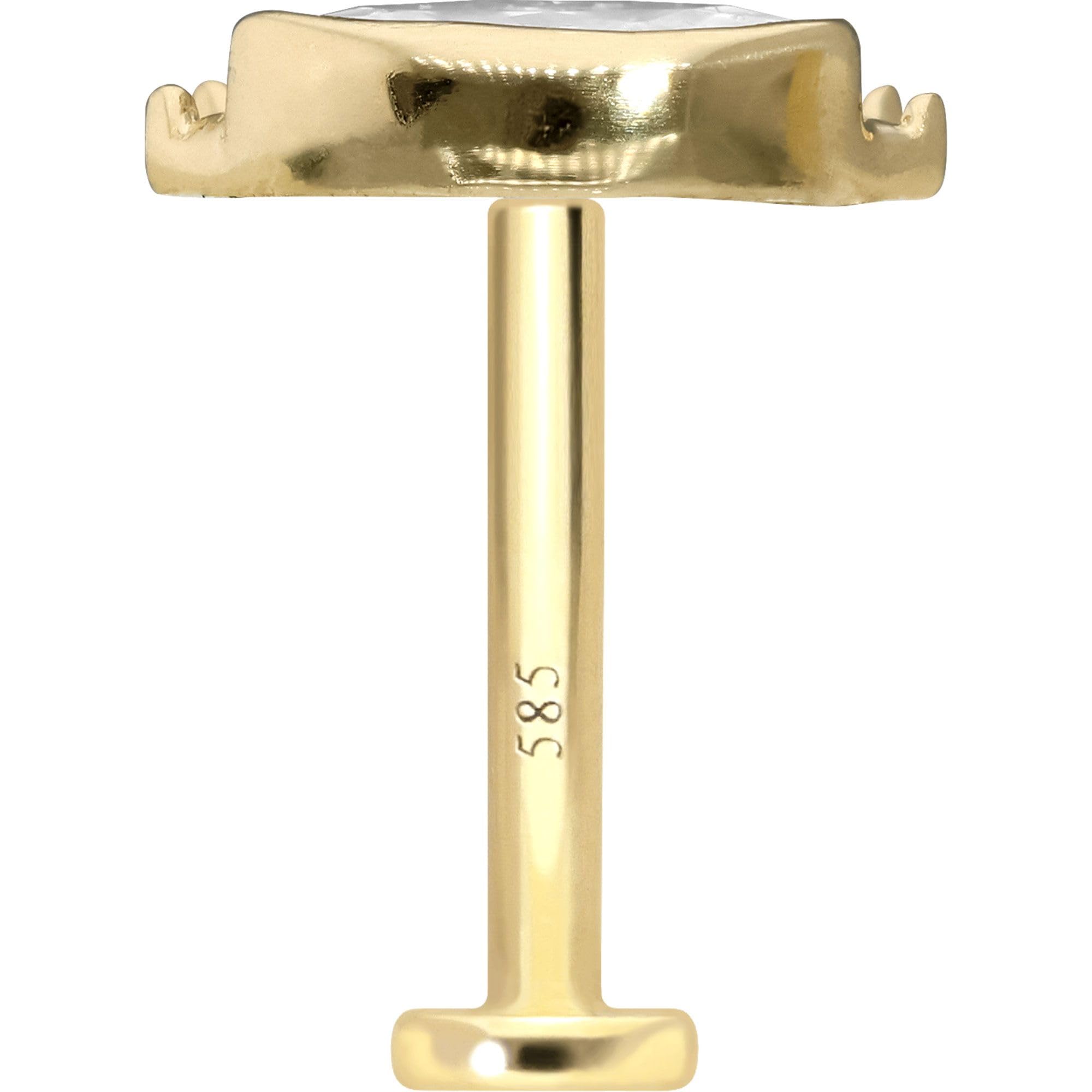 PIERCINGLINE Piercing Stecker 14 Gold Labret mit Innengewinde MOISSANIT-OVAL + SONNENSTRAHLEN 585er Gold - Roségoldfarben, Goldfarben, Silberfarben