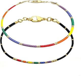 2 PCS Pride Bracelet Jewelry Rainbow Bracelets for LGBTQ+ Trans Bisexual Gay Lesbian Adjustable Pride Wristband Miyuki Beads Bracelet for Men or Women