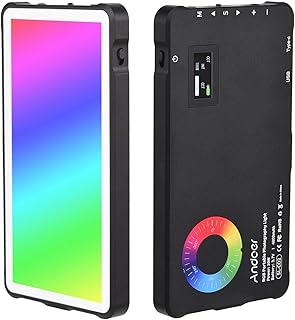 Andoer 2500K-9000K Pocket RGB Video Light LED Fill Light Panel Dimmable 24 Lighting Effects CRI95+ Built-in Battery with Cold Shoe Adapter for Vlog Live Streaming Video Conference Lighting Photography