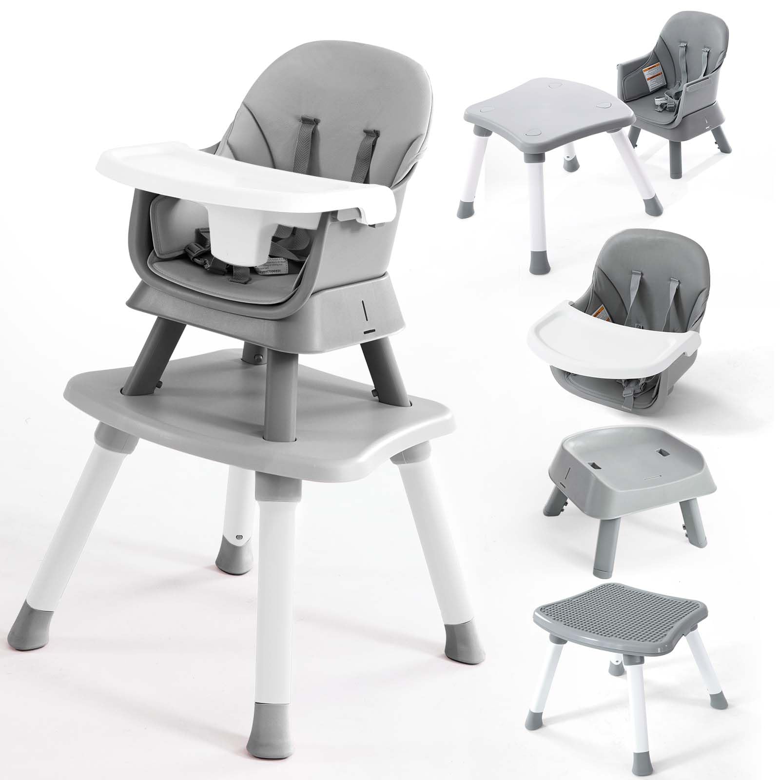 Photo 1 of 8 in 1 High Chair, Convertible High Chairs for Babies and Toddlers/Booster Seat/Table and Chair Set, Infant Highchair,Compact/Light Weight/Portable/Easy to Clean,Gray 8 in 1 Gray