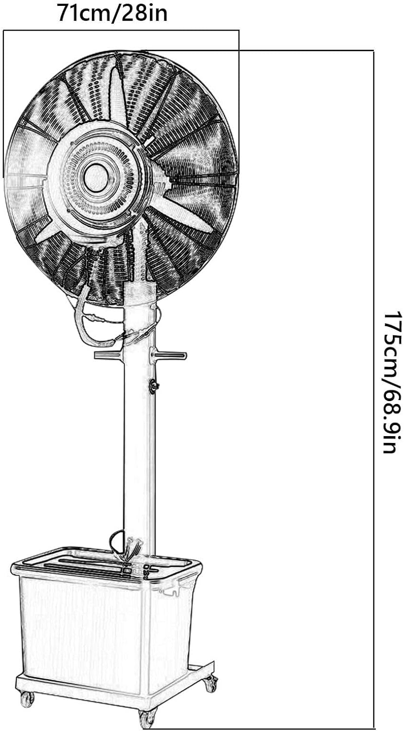 Misting Fan Outdoor Commercial Oscillating Pedestal Fan with Mist for Patio, Outside Restaurant, Garage, Gym, Factory Workshop, 3 Cooling Speeds