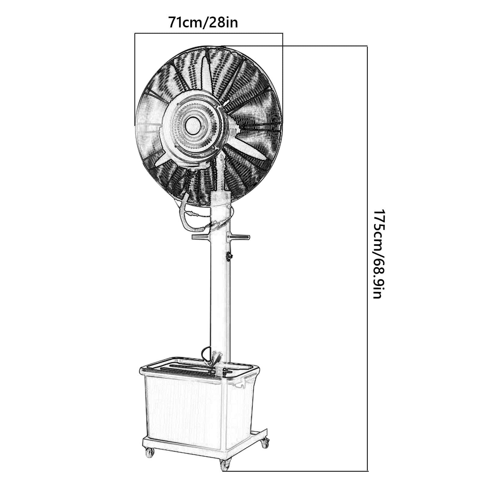 Ventilador de nebulización oscilante comercial para refrigeración al aire libre en patios, restaurantes, garajes, gimnasios y talleres con 3 ajustes de velocidad