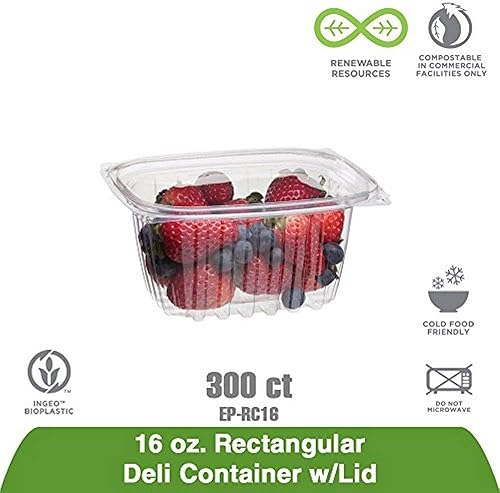 Miniatura 9 de Eco-Products EP-RC8 Contenedor rectangular de plástico a base de plantas renovable y compostable con tapa capacidad de 8 onzas 5-5764 pulgadas de