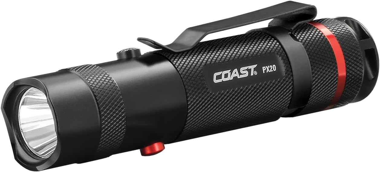 Coast PX20 Dual Color LED Flashlight - 400 Lumens White & Red Light, Bulls-Eye Beam, IPX4 Water Resistant