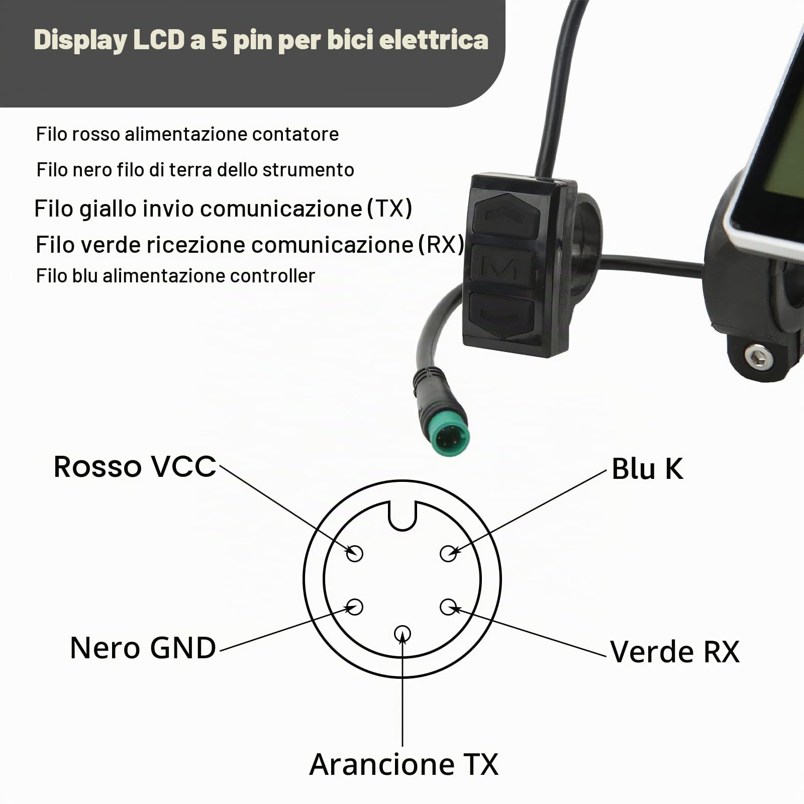 Monitor LCD bici elettrica 24V 36V 48V 60V 5 poli impermeabile scooter elettrico accessori 31,8 22,2 mm