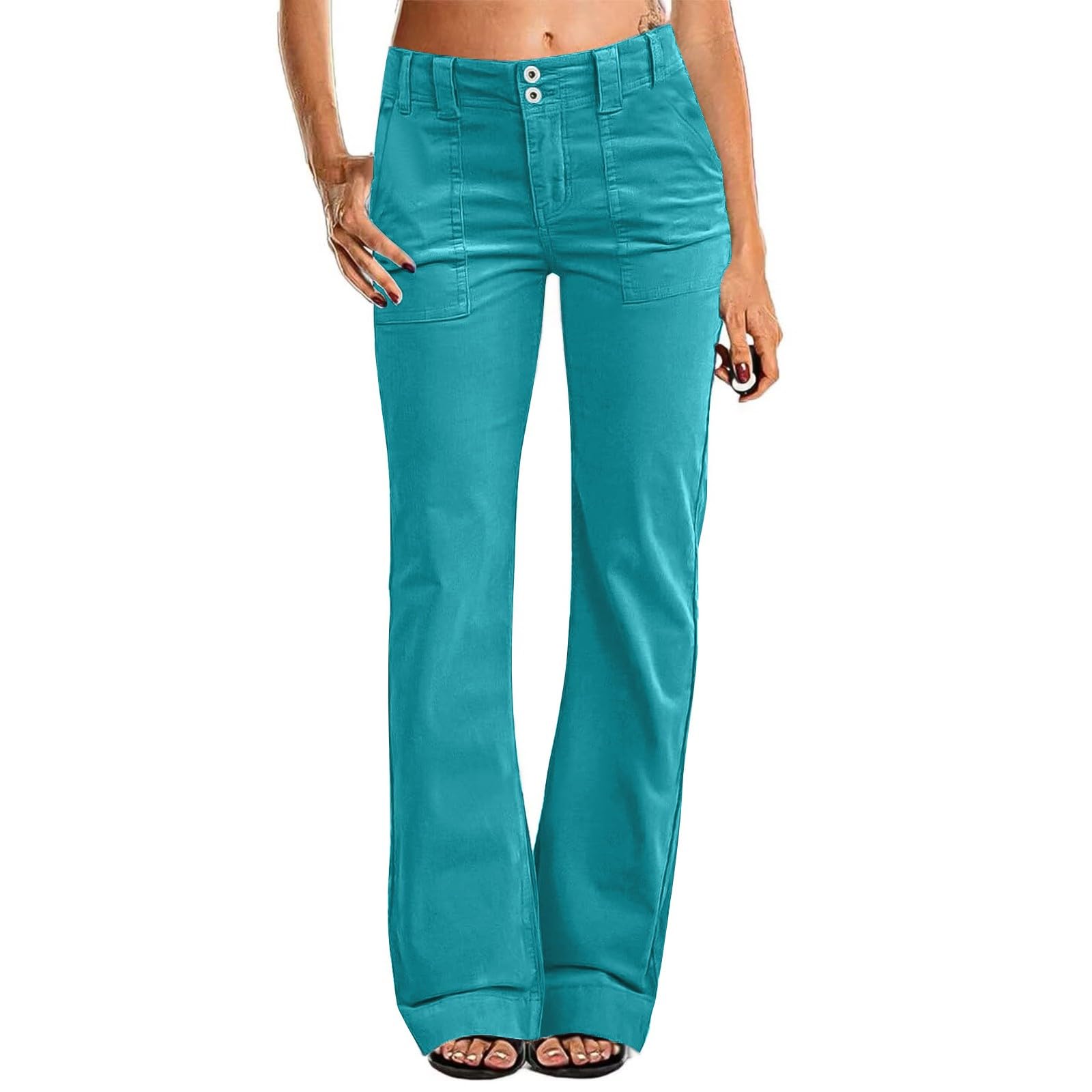 Schlaghose Damen für Office Chino Hose Cargohose Damen Flared Einfarbig Arbeitshose Damen Bell Bottom Freizeithose Damen Bootcut Palazzo Hose Damenhosen Elegant Marlene Hosen Damen Bequeme