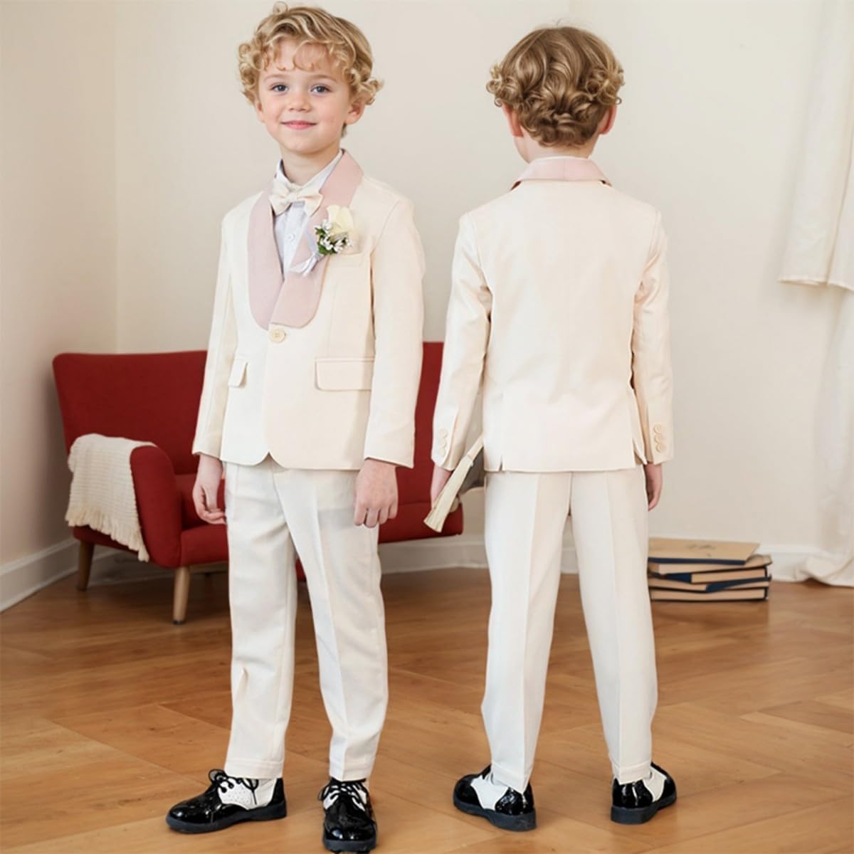 Vestito da cerimonia nuziale per ragazzi Portatore Anello Vestito Comunione Vestito Battesimo Outfit 2 Pezzi Bambini Smoking Bambini Abiti bianchi