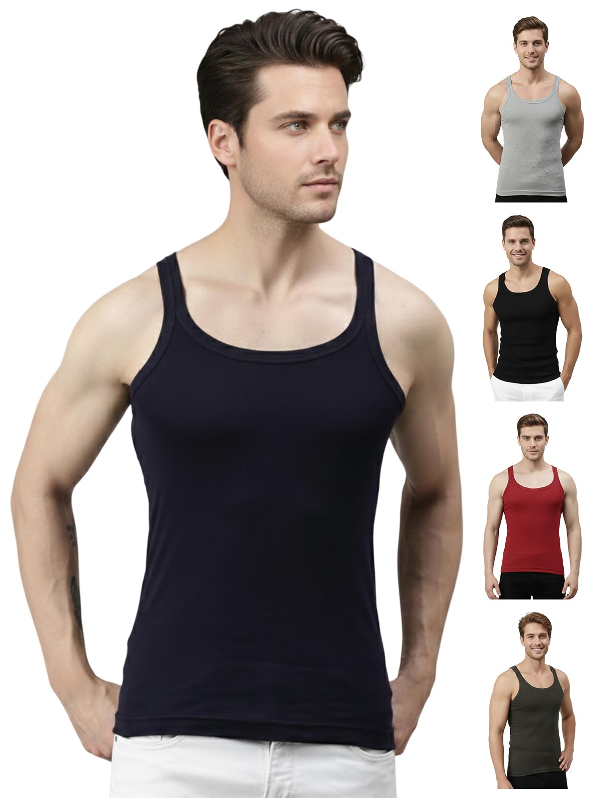 lux cozi Men's Cotton Solid Regular Fit Vest-picture-40