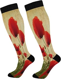 874 Crew Athletic Socks Paper Textures Field Poppies Running Socks Casual Dress Crew Socks Long Walking Socks For Hiking Running Travel 40cm