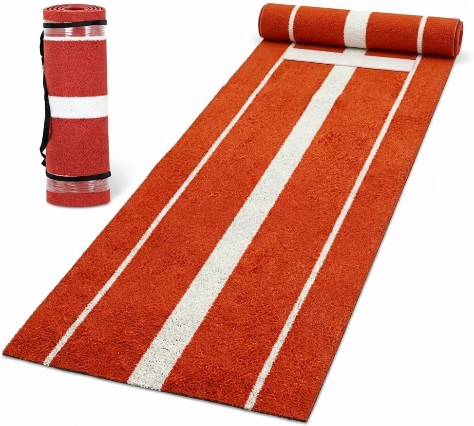 9.94 × 3FT Softball Pitching Mat, PE Artificial Turf Softball Pitching Mound, Baseball Training Mat with Built-in Prbber Pitching, for Backyards, Gyms, Training Courts, Red