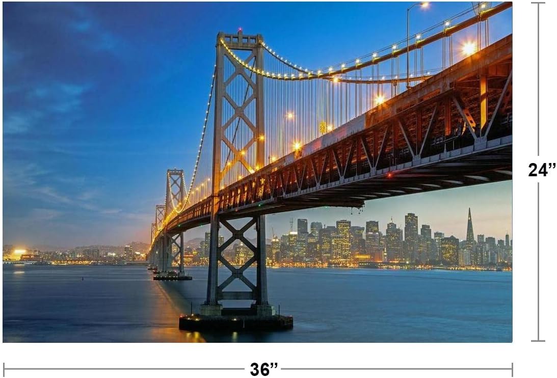 San Francisco Oakland California Bay Bridge Illuminated at Dusk Photo Photograph Cool Wall Art Print Poster 36x24