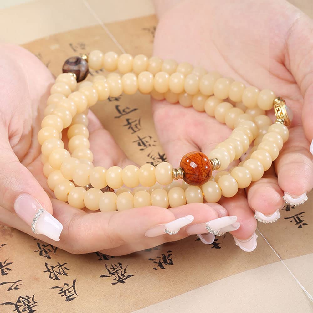 108 Collana con Braccialetto di Perline Bodhi Naturali stagionate