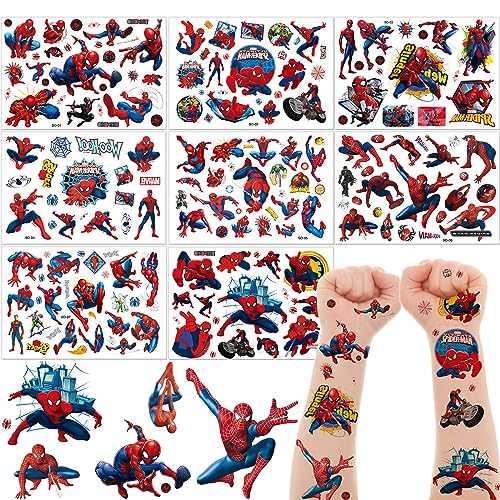 Tatuajes Superheroes 8 Hojas de Tatuajes Temporales para Niños 180+ Tatuajes Spiderman para Niños...