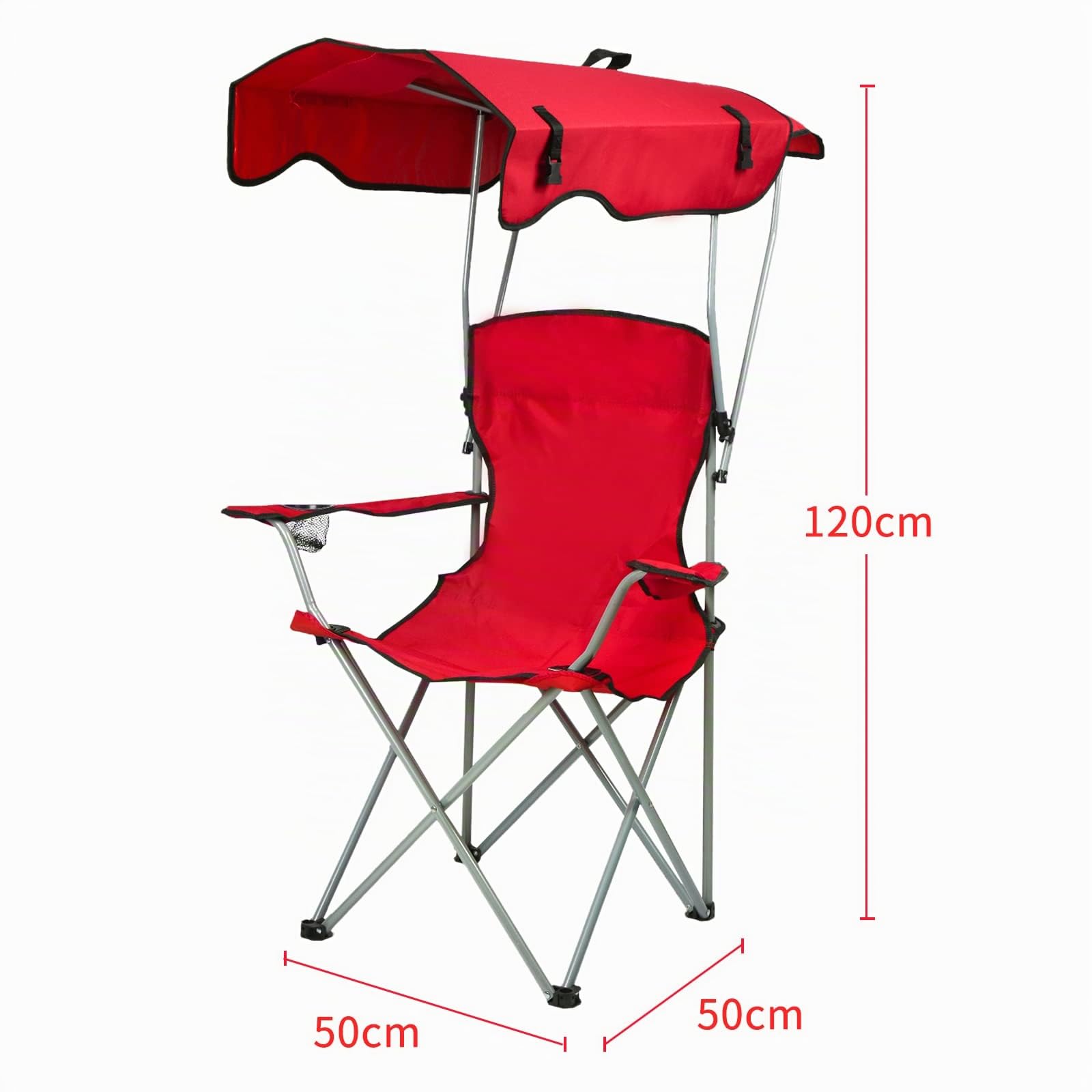 Kedia Chaise de Camping Pliante avec Toit Parasol, Porte-Boisson, Chaise de Pêche pour Camping Pêche Excursion Plage (Rouge)