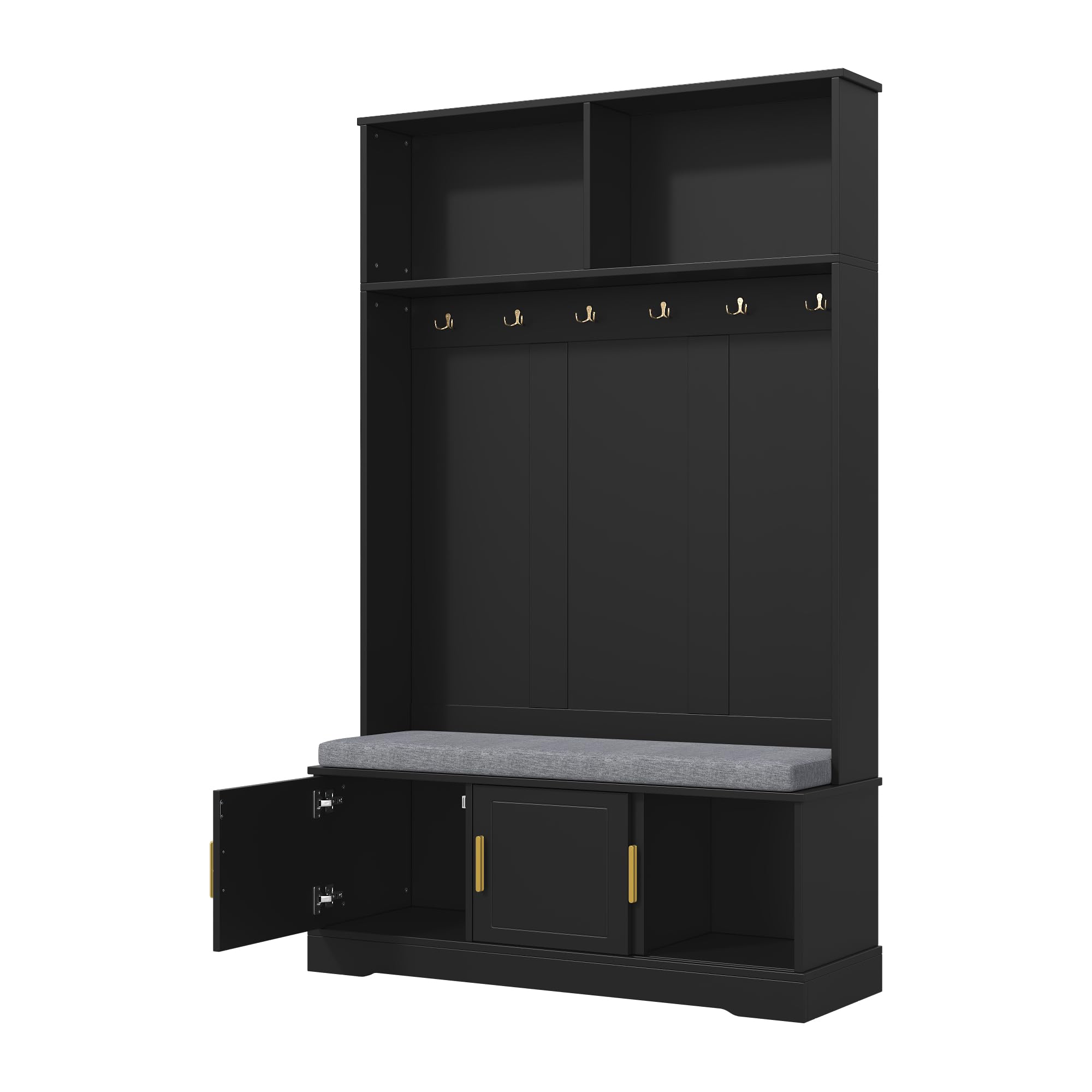 Moimhear Perchero con zapatero, 120 × 40 × 191 cm, 6 ganchos triples, independiente, para entrada, pasillo (negro)
