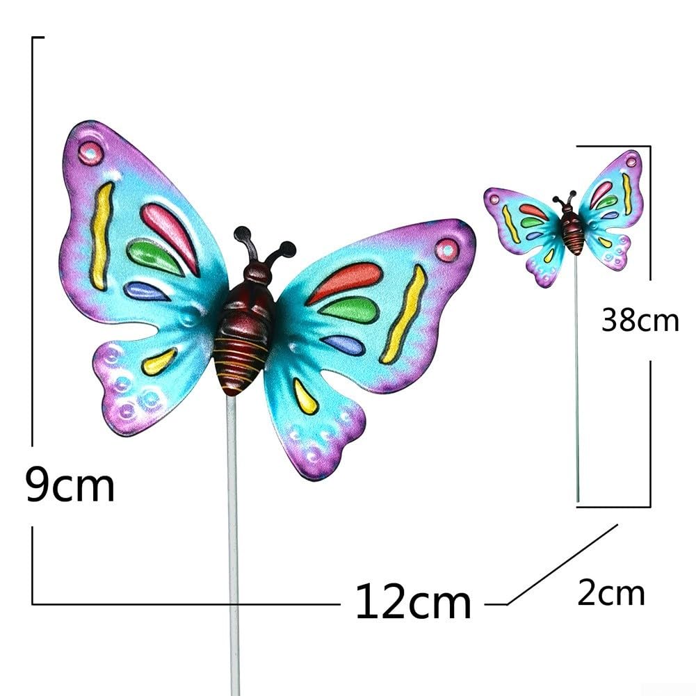 Juego de 4 estacas de jardín de mariposa de metal para decoración de césped y patio al aire libre, a prueba de óxido