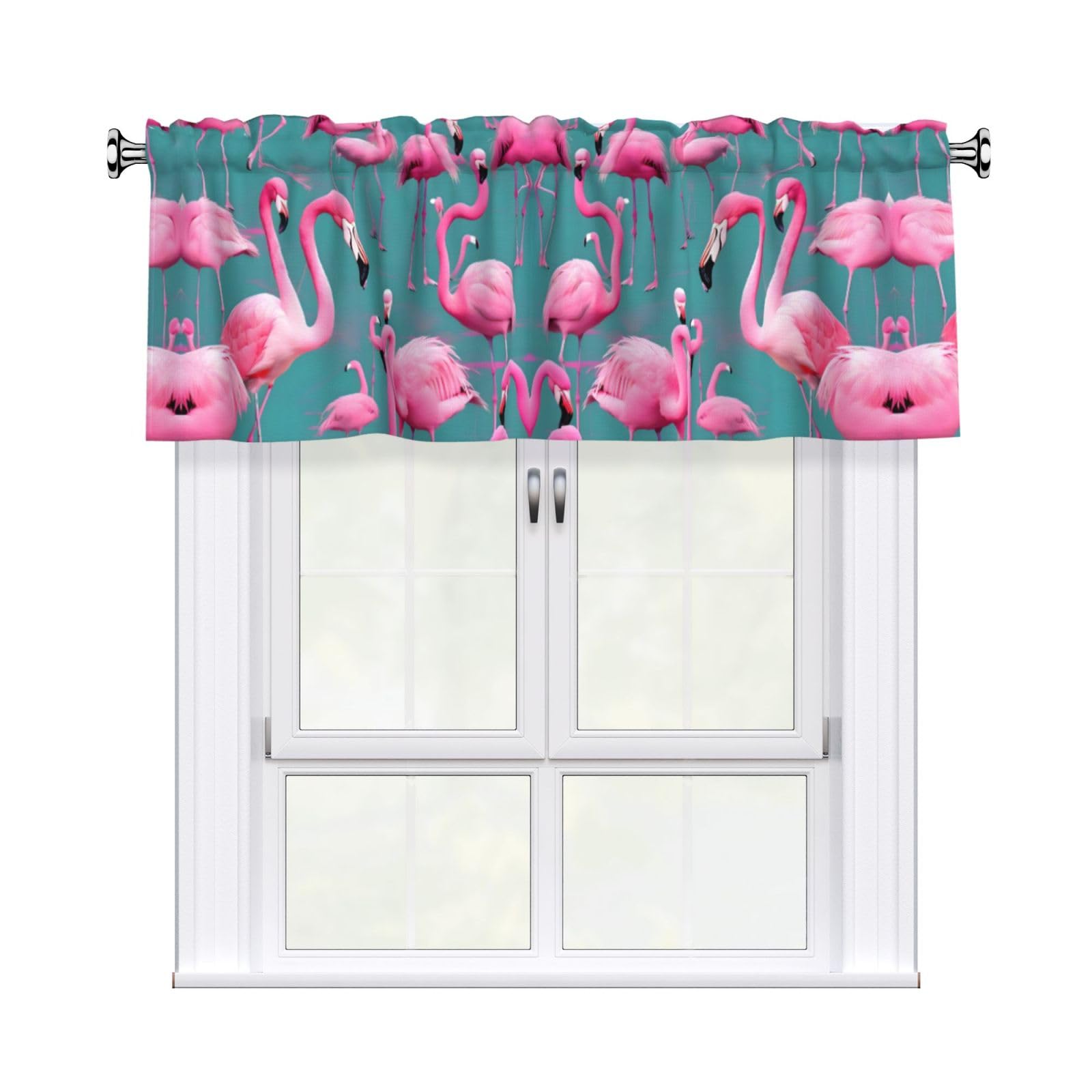 WHJSHOP A flock of flamingos Prints Curtain Valance 54x18 Inch - Peach Skin Window Layer with Delicate Print, Filtered Light for Kitchen Use