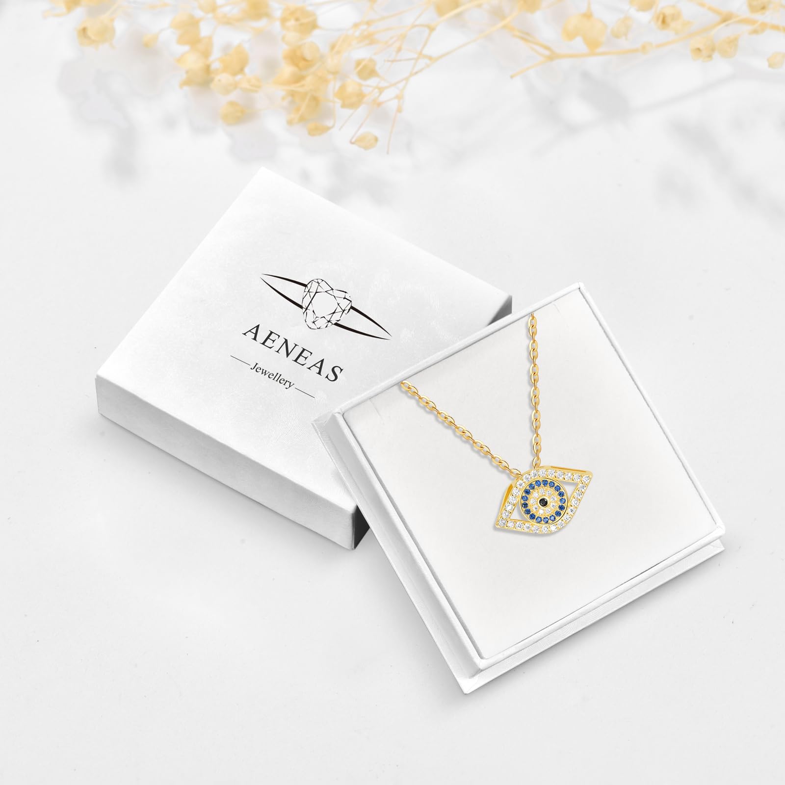 AENEAS Collar de mal de ojo para mujer, collar de plata de ley chapado en oro, joyería de moda Ojo Turco, regalos para mujeres y esposas
