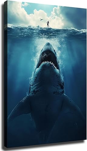 chenmjj Cartel de hojalata de gran tiburón, arte vintage, impresión de gran tiburón blanco, póster HD pintado retro moderno para el hogar,