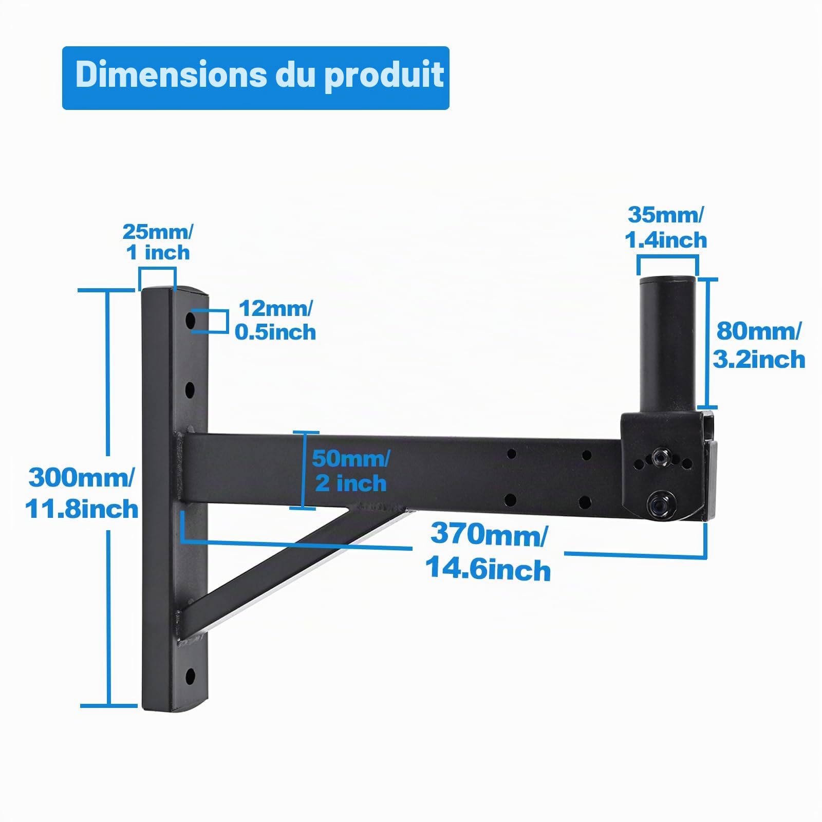 Support Mural pour Haut-Parleur, Support pour Enceinte, Support Mural pour Haut-Parleur inclinable, supporte jusqu'à 100lbs，HD-319(2 Packs Noir)