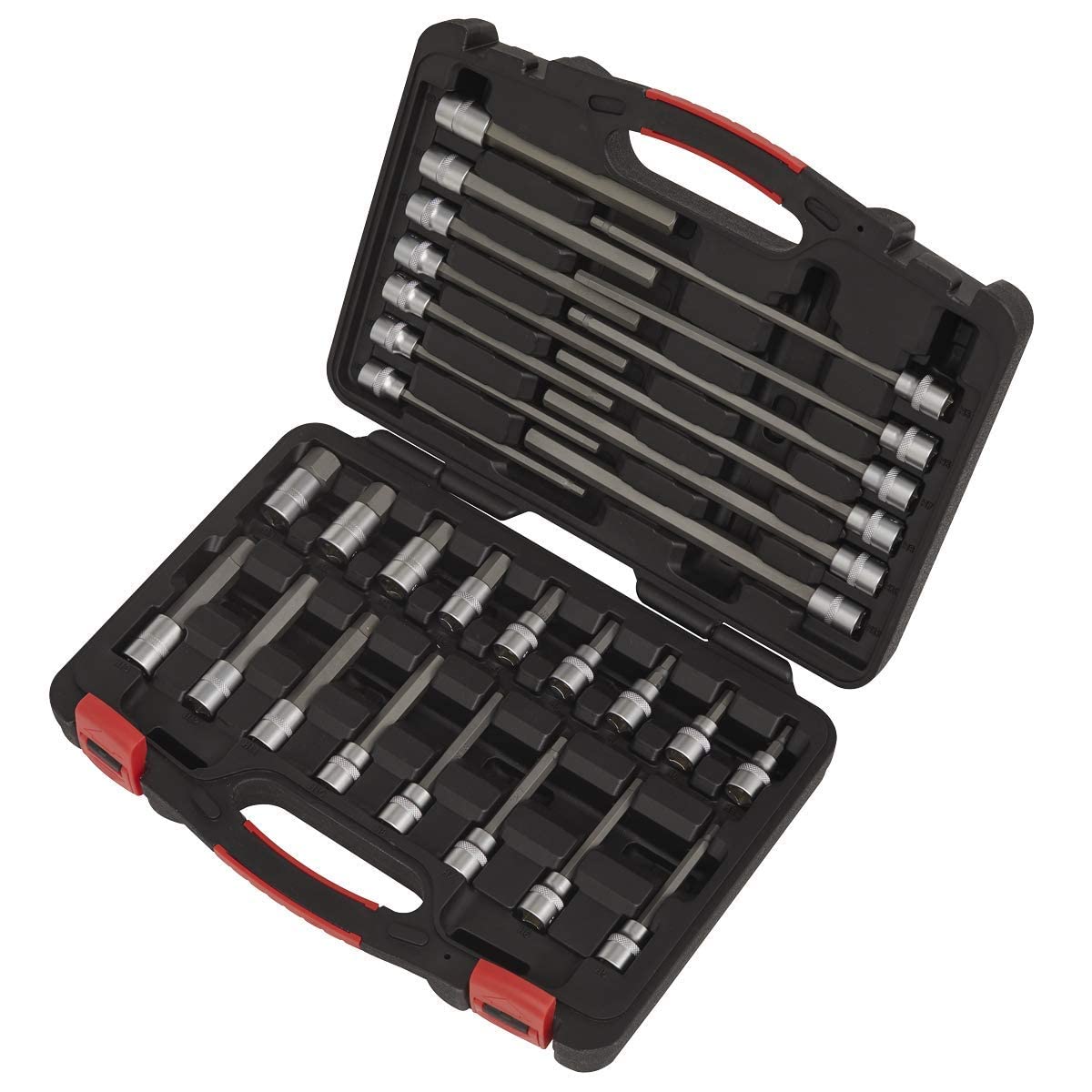 Sealey Red Professional Hex Allen Key Socket Bit Set 30Pc 3/8"Sq Drive 5-19Mm Long