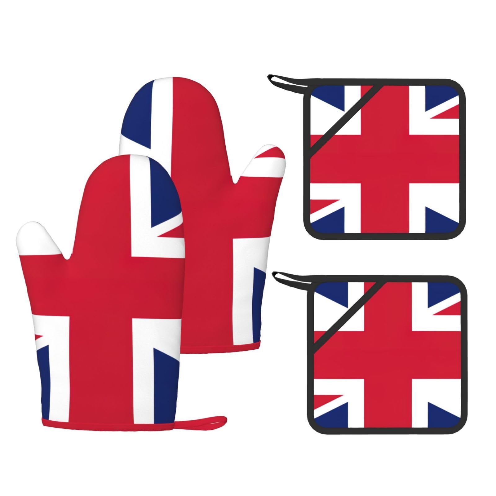 British flag Printed Kitchen Oven Gloves and Potholder 4 Pcs, Non-Slip Heat Resistant Mitts for Baking Chef