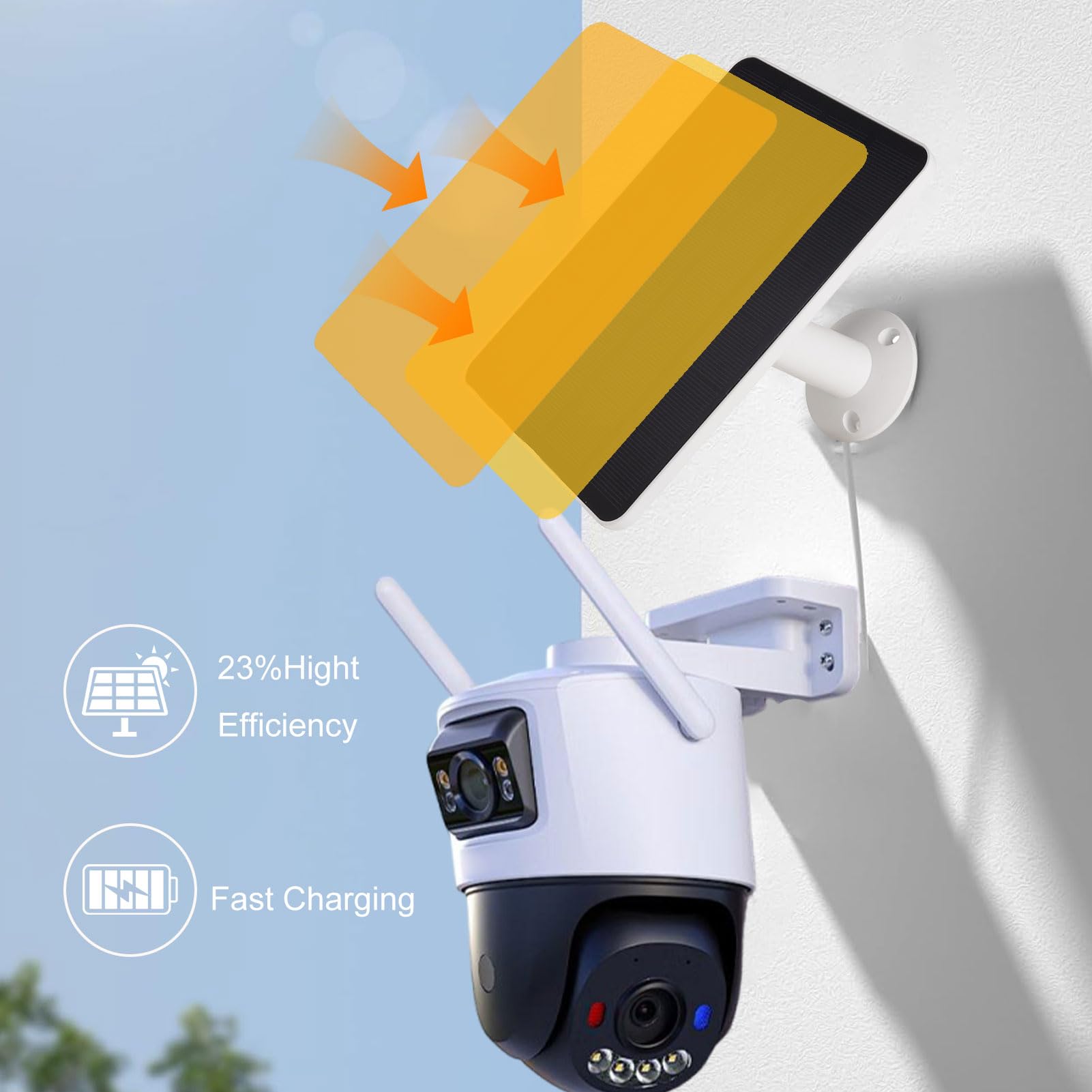 Yctze 4-częściowa ładowarka do Paneli Słonecznych, 6 V 5 W, Monokrystaliczne Panele Słoneczne o Wysokiej Wydajności z Regulowanym Uchwytem Obrotowym 360°, do Kamer Bezpieczeństwa