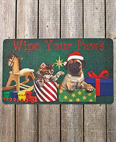 30 Wipe Your Paws Christmas Pets Cats Dogs Happy Holiday Welcome Doormat Whimsical Accent Rug Decor by KNL Store