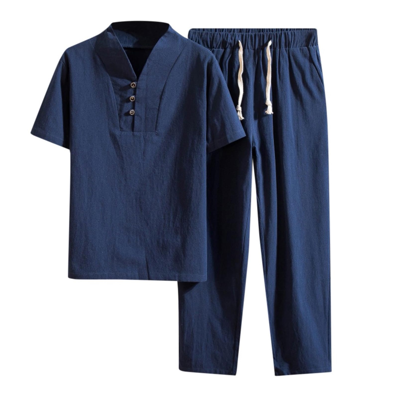 Pigiama Uomo Estivo Corto Cotone, Maniche Corte Girocollo Camicie a Righe Con Pantaloncini Corti Allentato Morbido Vacanze Spiaggia Comodo Estivo Cotone Pigiami Completi Estivi Completino Uomo Estivo