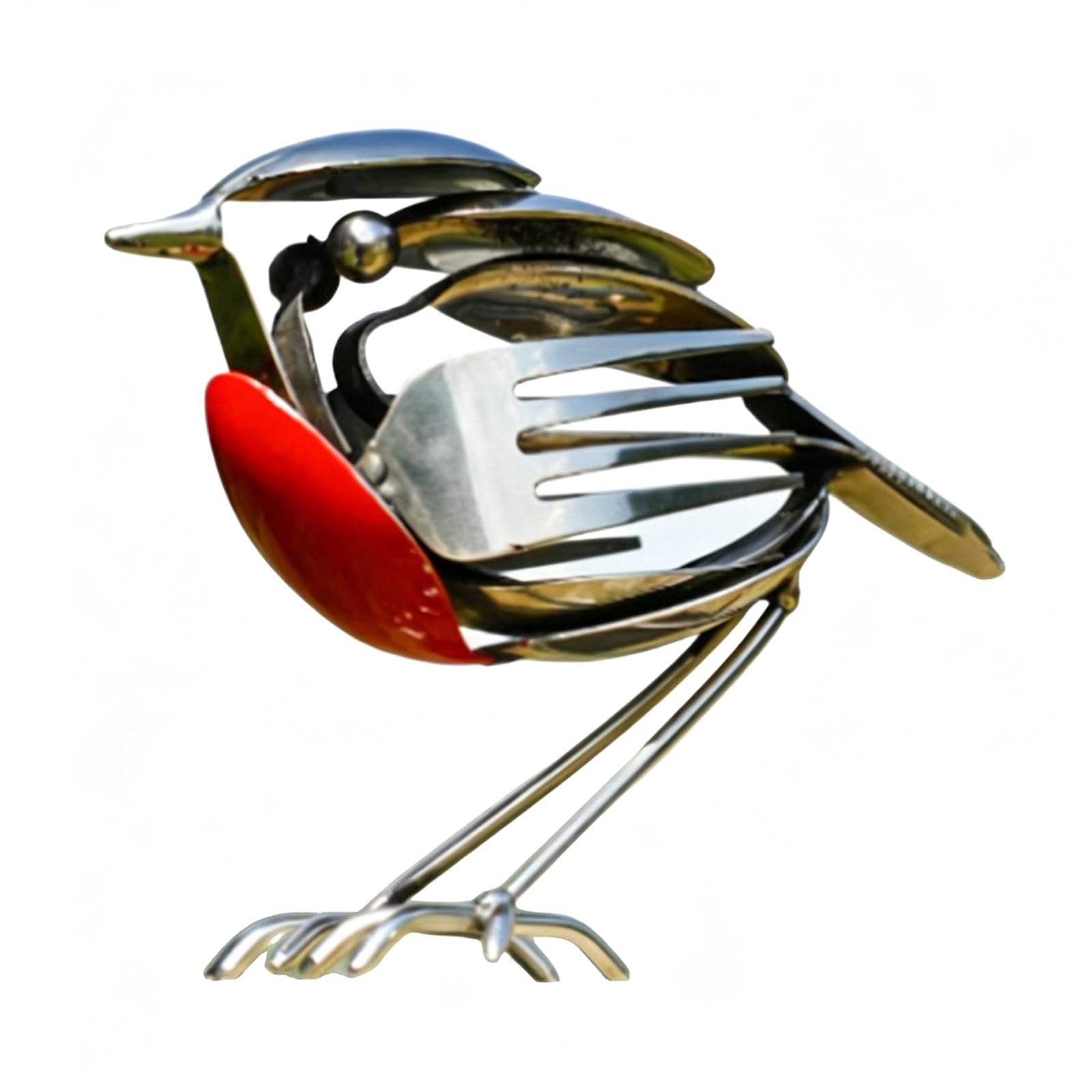 Robin Bird Metal Sculpture, Recycled Fork & Spoon Robin Figurine, Handmade Scrap Cutlery Art Statue for Yard Patio Garden Cottage Decor, Unique Gift for Bird & Garden Lovers