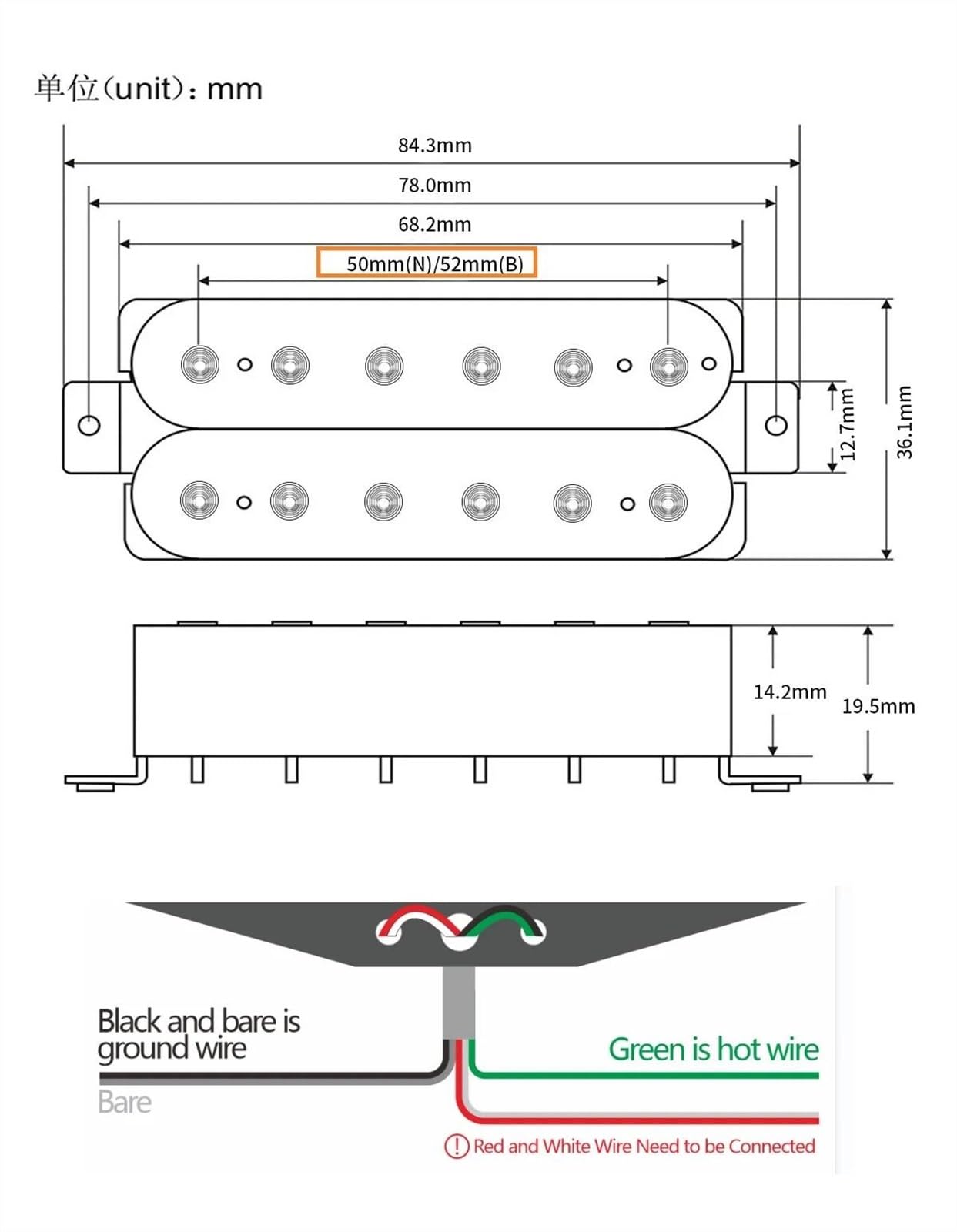 Professioneller E-Gitarren-Tonabnehmer 1PC Alnico 5 Gitarre Humbucker Pickup Doppelspule Weiß Für E-Gitarre Bridge Pickup