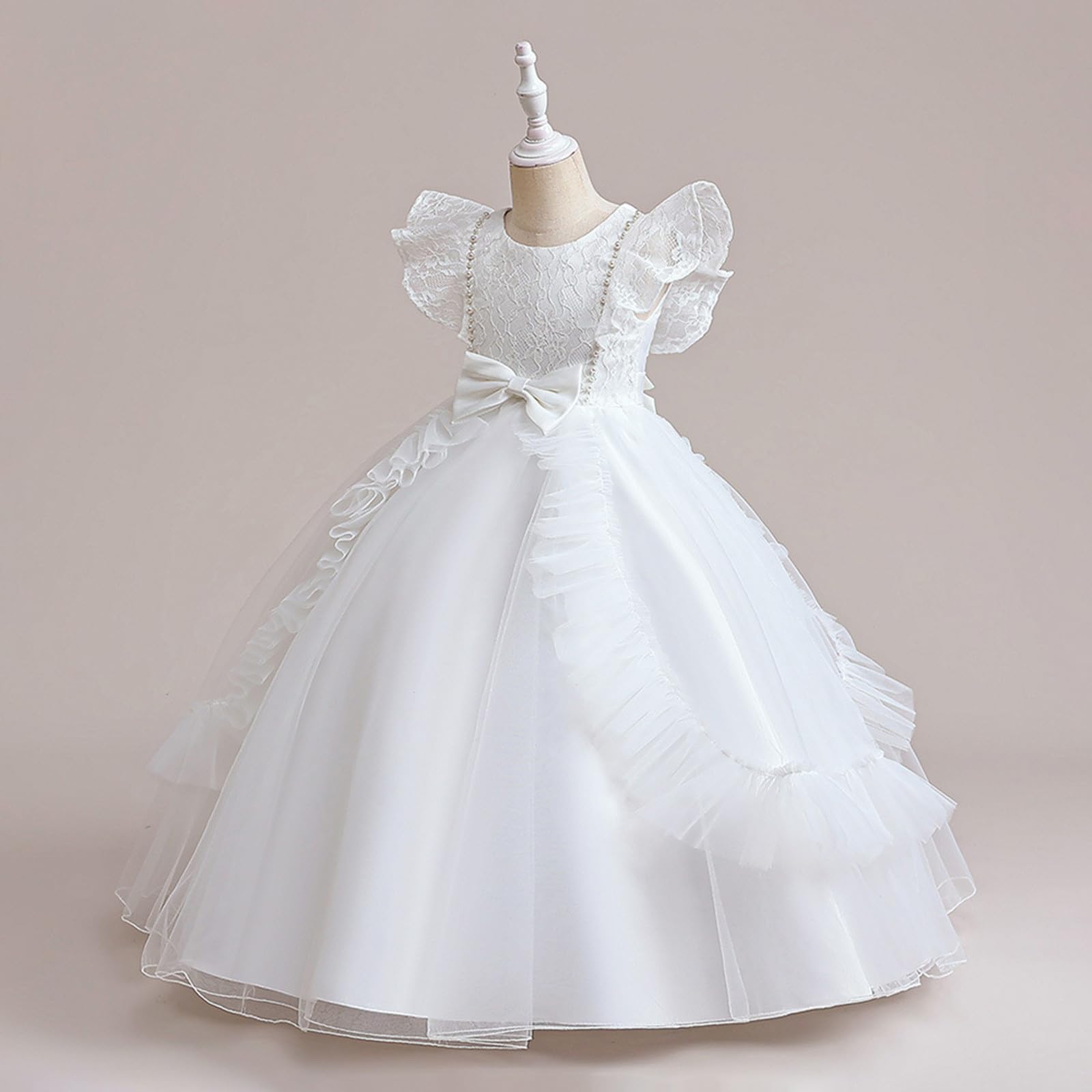 Generisch Kinder Kinder Mädchen Sommer Ärmellose Spitze Bowknot Mesh Lange Prinzessin Kleid Klavier Leistung Kleid