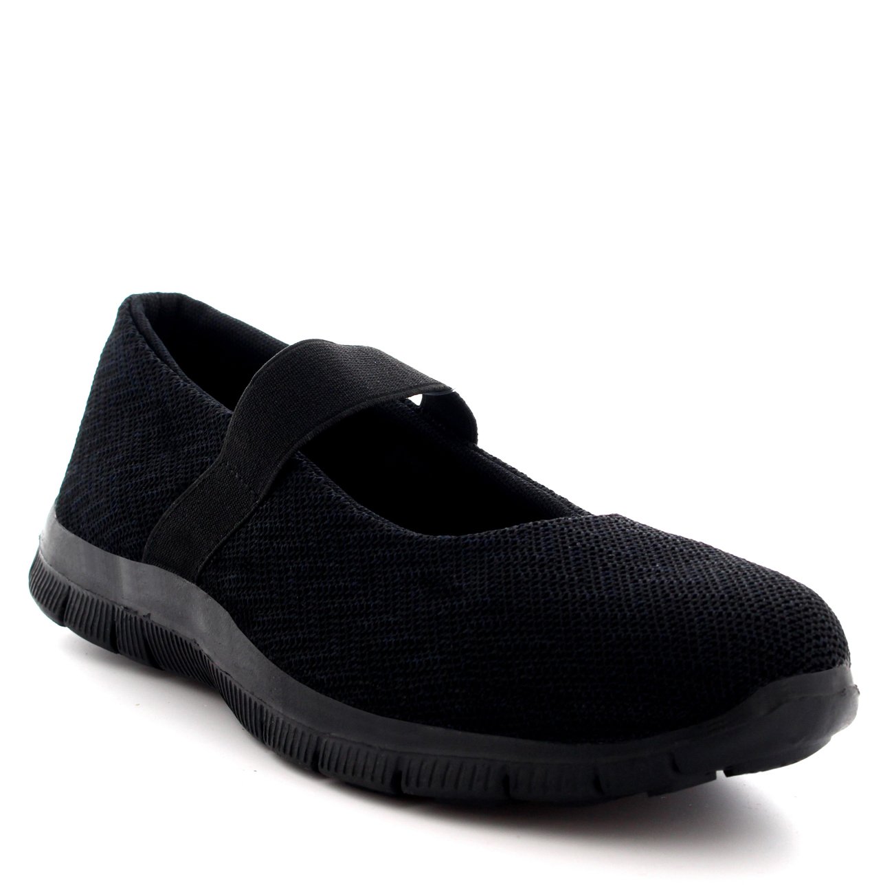 Get Fit Women’s Mary Jane Slip-On Trainers - Lightweight Elastic Walking Shoes with Cushioned Sole - Breathable Casual Sneakers for Work, Travel & Everyday Comfort - Black - UK6/EU39