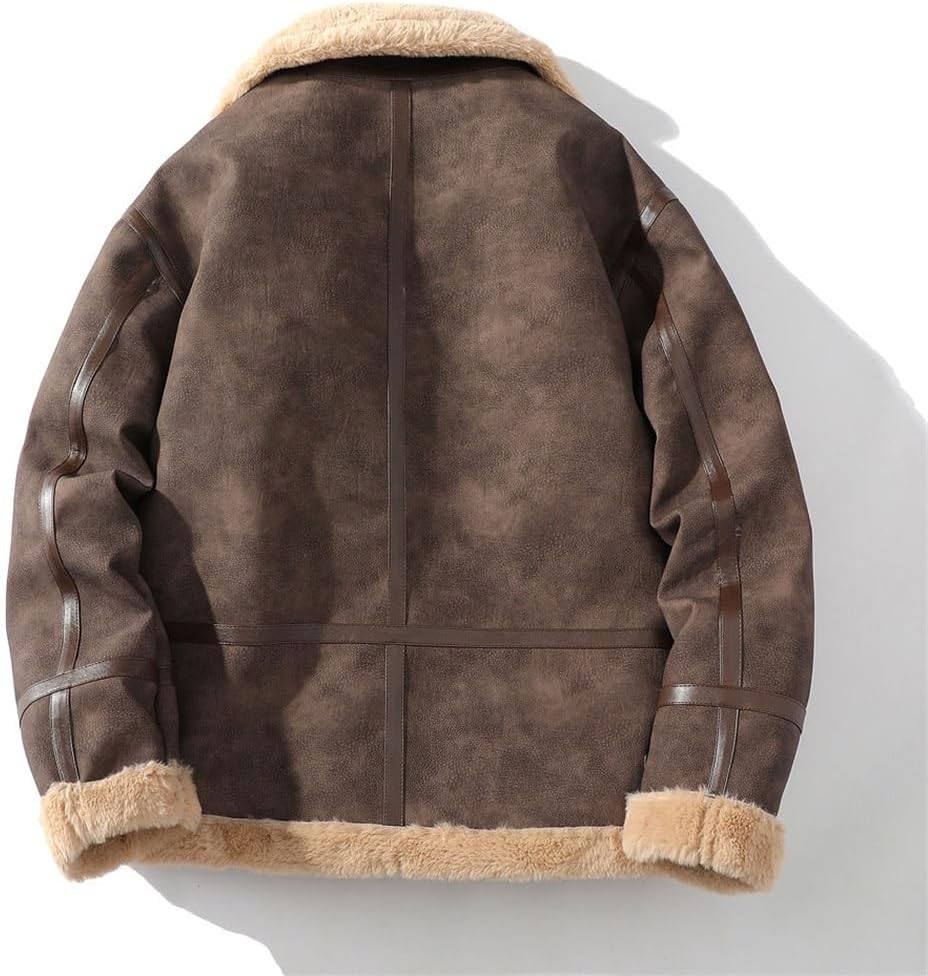 JSEIAJB Winter Wear Men's Casual Loose and Velvet and Thick Leather Jacket Coat