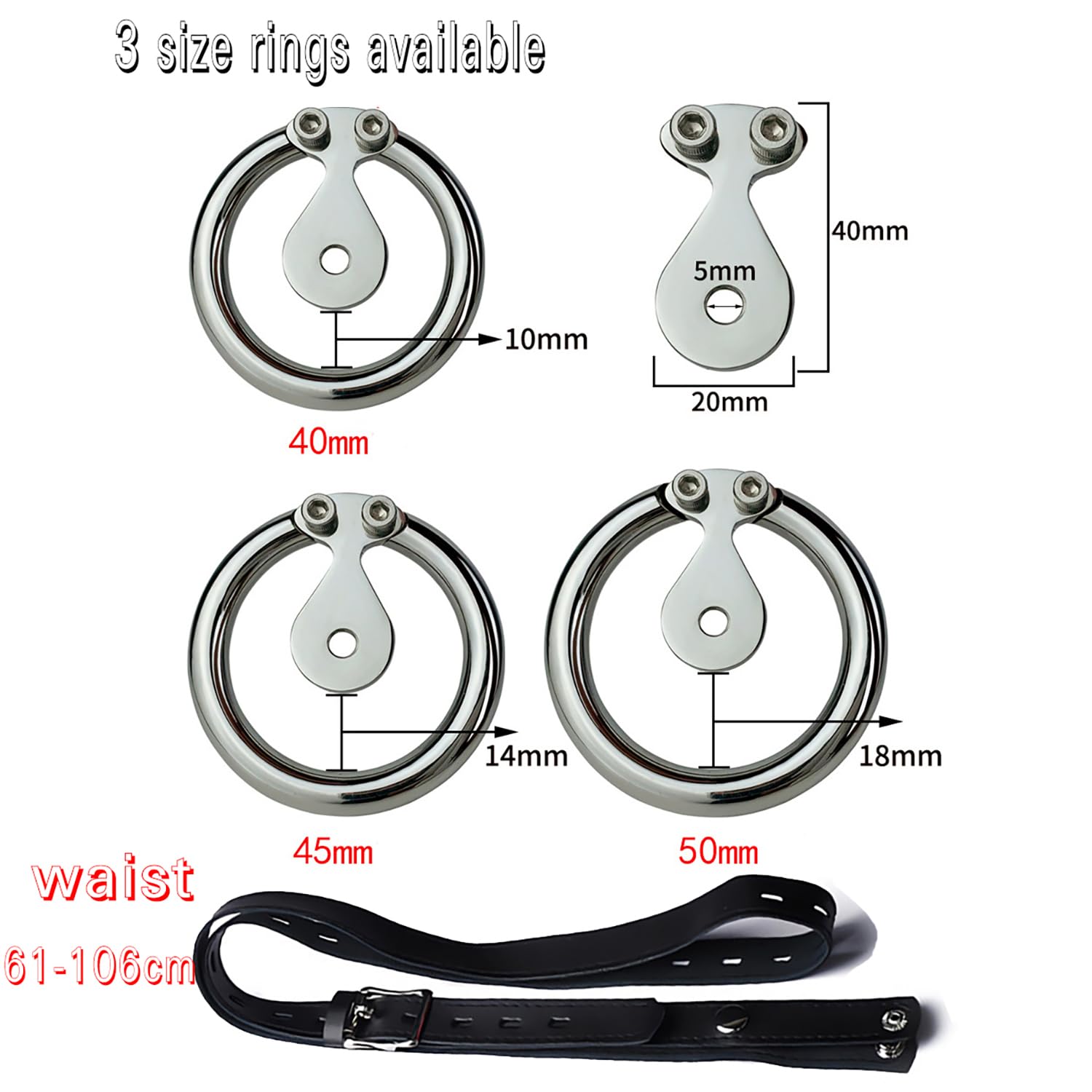 Outil de Protection Sport Court en métal argenté avec Ceinture, Plat, 3 Accessoires, diamètre intérieur de l'anneau 40/45/50mm,Basic+a,45MM