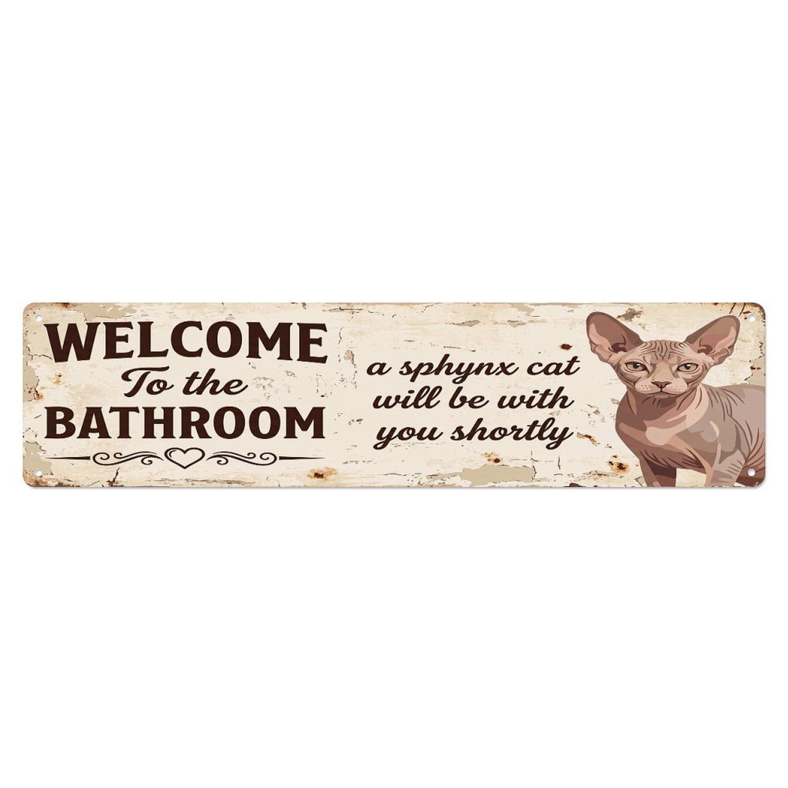 Vintage WELCOME To The BATHROOM Sphynx Cat Metal Tin Sign