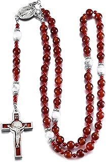 Catholic Red Onyx Beads Rosary for Women, Handmade Rosaries with Metal Crucifix Catholic Gift
