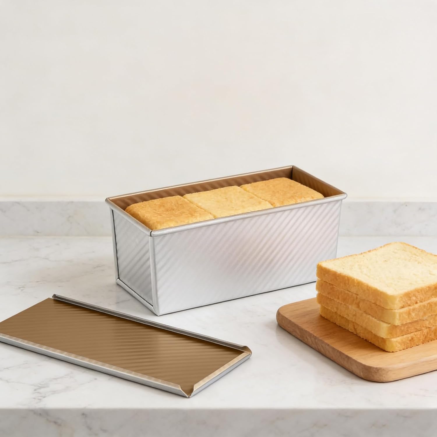 2 Pack Pullman Loaf Pan with Lid, 2.2lb 1.5lb Pullman Bread Baking Pans Sandwiches Bread Loaf Pan Nonstick Breads Pans for Sandwich, Toast, Sourdough