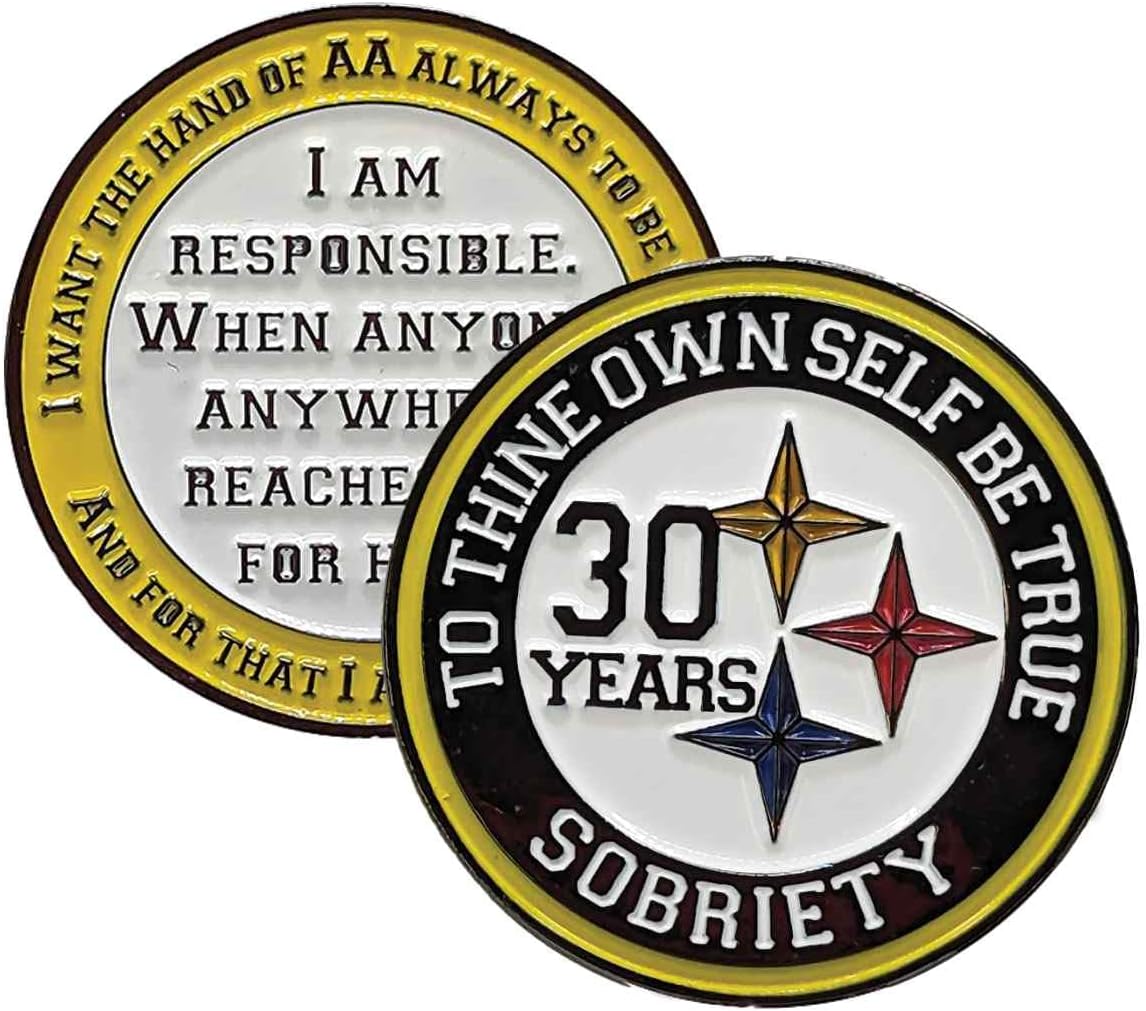 Black and Gold Recovery Medallion in Years 1-50 with Alcoholics Anonymous Responsibility Pledge My Recovery Store