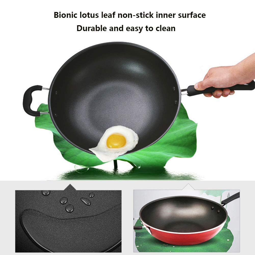 HMTE Wok, revêtement en céramique antiadhésif Wok, poêle multifonctionnelle en Aluminium à Fond Plat 4 en 1, cuisinière à gaz Naturel Facile à Nettoyer (30-34 cm), 32 cm (32 cm)