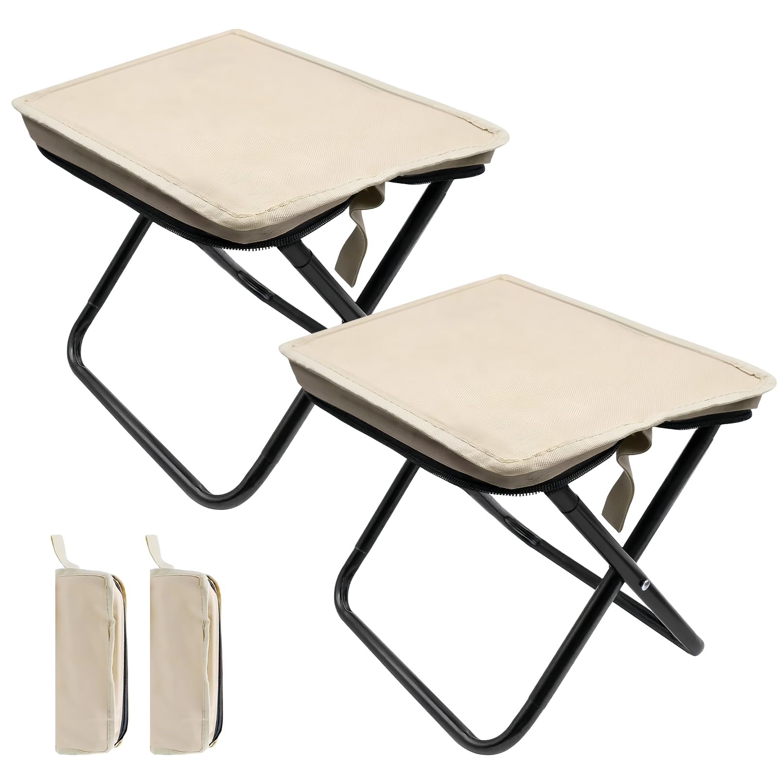 Rdunulioo 2 Pcs Portable Folding Stools, Folding Camping Stools, Small Lightweight Folding Chair, Collapsible Stools Fishing Travel Hiking Garden (Off-white)