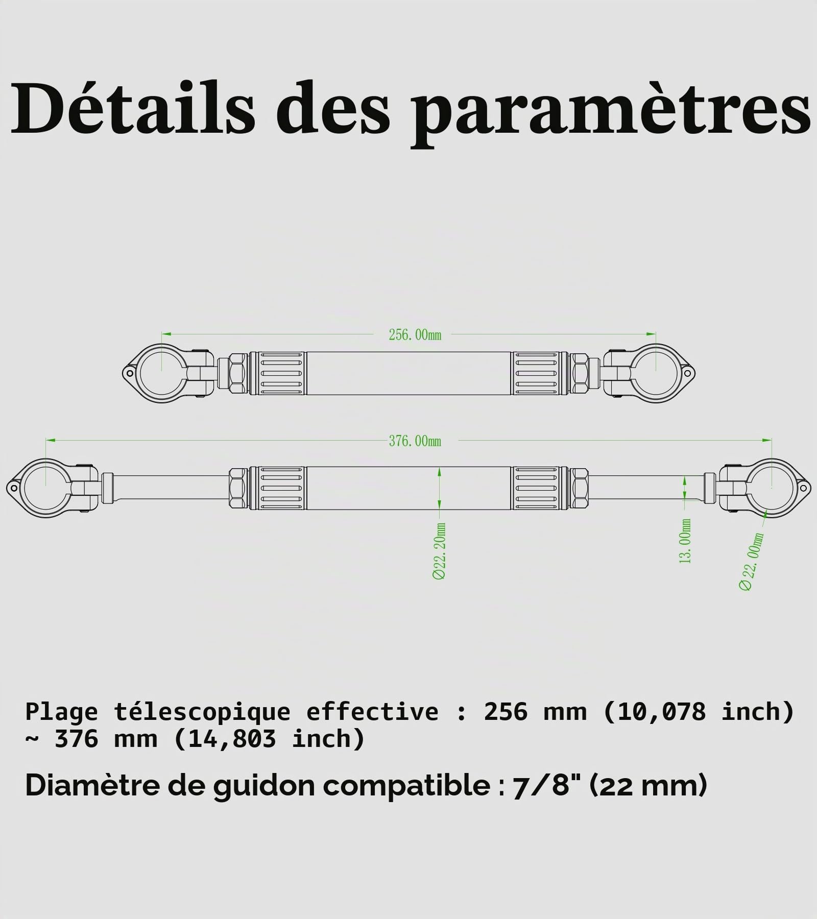 BRCOVAN Barre transversale en alliage d'aluminium pour moto, longueur réglable, extension de guidon, barre d'équilibre de moto, levier renforcé compatible avec guidon de 22 mm de diamètre