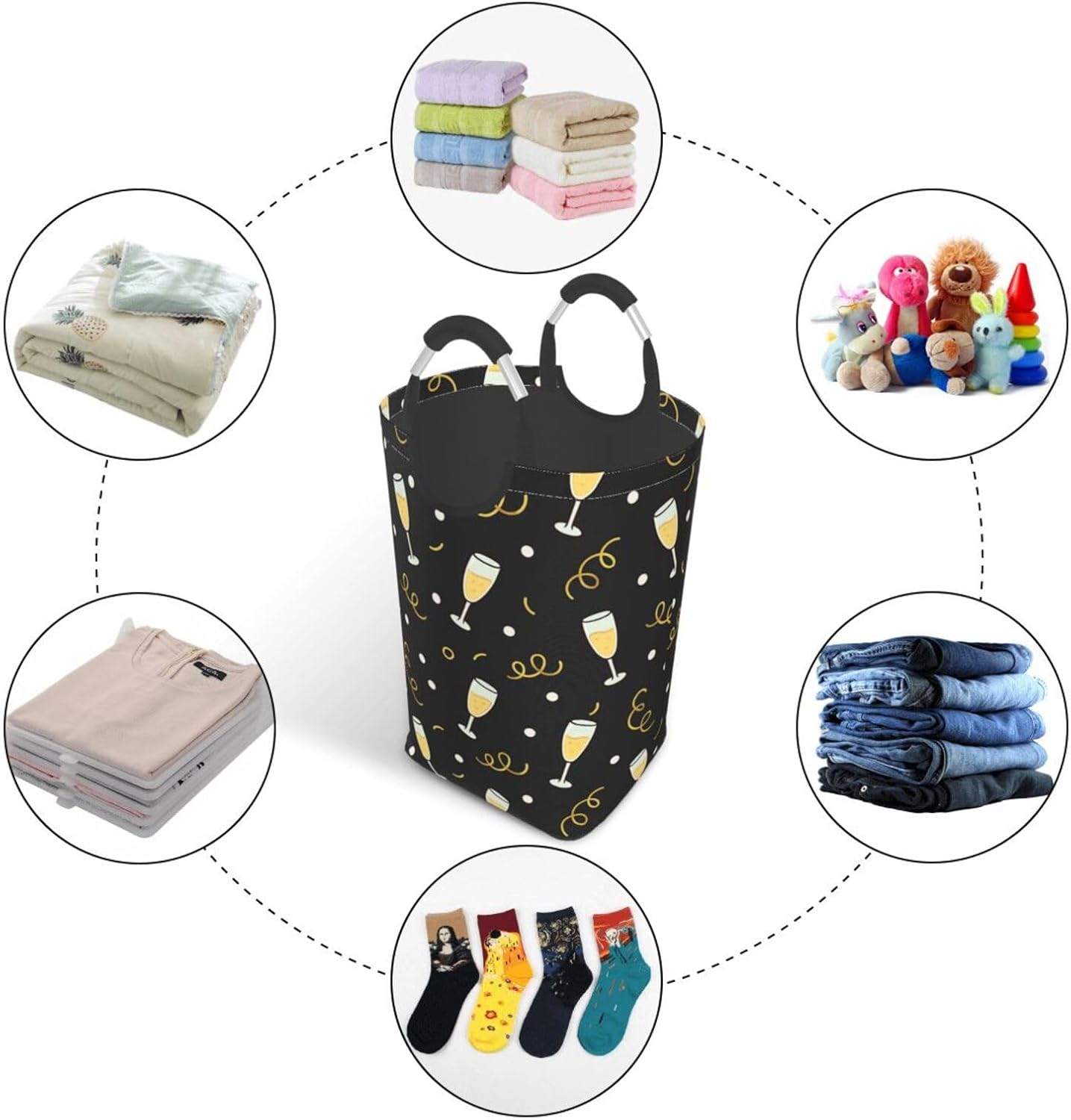 50l Laundry Basket Sparkling Party Wine Glass Waterproof Laundry Hamper Foldable Clothes Laundry Bag With Handles