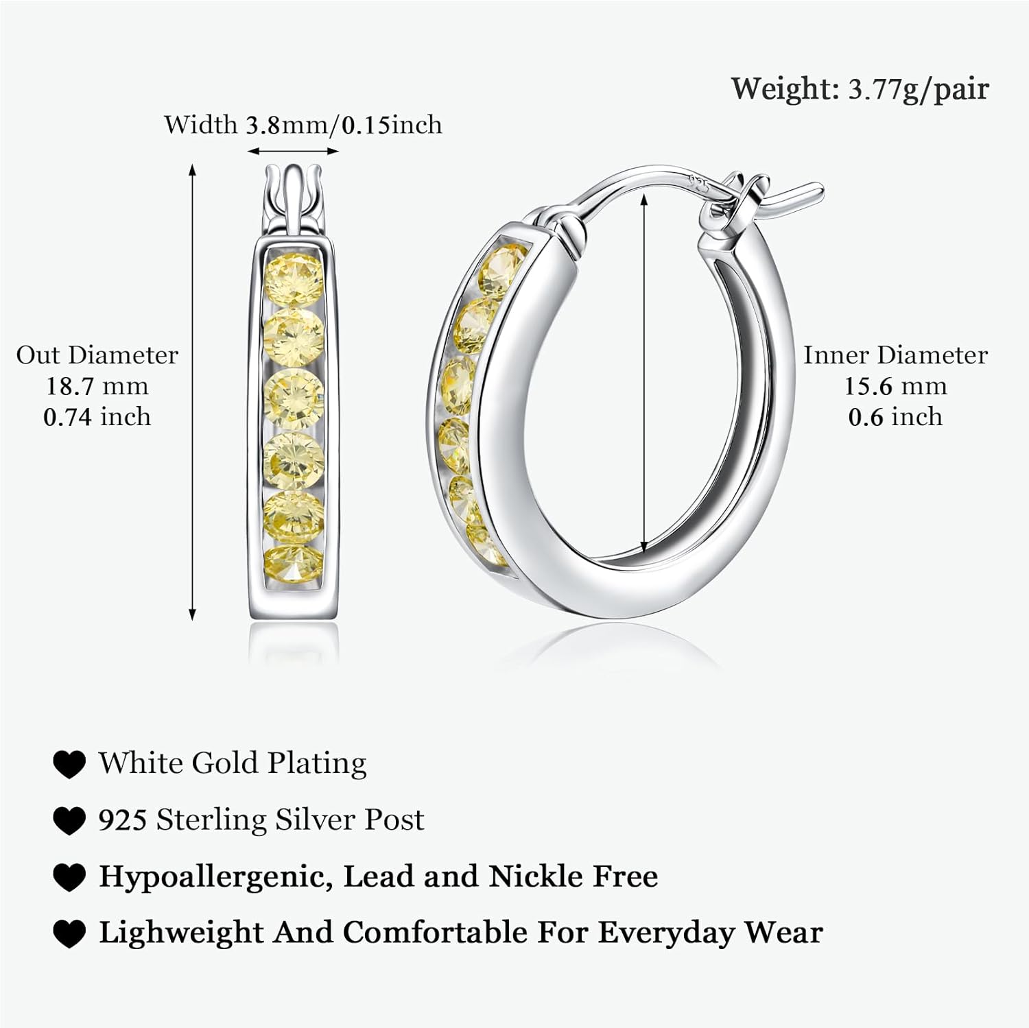 Small Hoop Earrings for Women Sterling Silver/14K Gold Plated 18mm Thick Huggie Hoop Earring Annivesary Wedding Jewelry Channel Set Birthstone Earrings