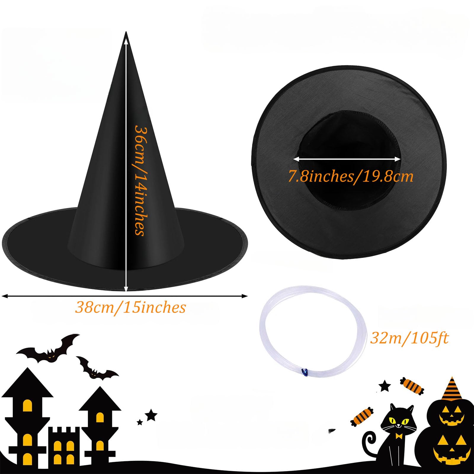 YDBILLOW Halloween Black Witch Hats for Men Women, Vampire Halloween Costumes Accessories, Black Hanging Parties Decors (10, Black, One Size)