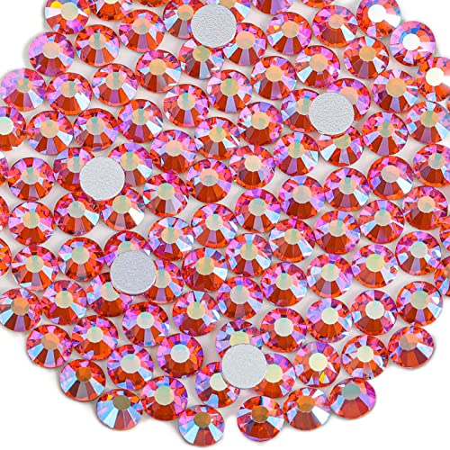 Image of Beadsland Flat Back Crystal Rhinestones, Hyacinth AB, SS16, 2880pcs | Flatback Glass Gems, 3.8-4.0mm, for Nail Art Craft, Glue Fix,Orange AB